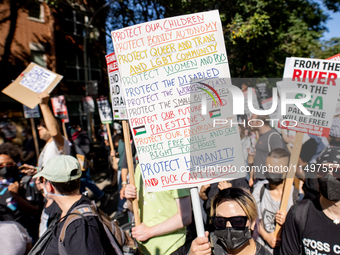 Thousands are marching outside the DNC in Chicago, Illinois, on August 19, 2024, to protest the war on Gaza. At the end of the march, a grou...