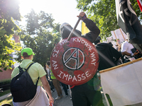 Thousands are marching outside the DNC in Chicago, Illinois, on August 19, 2024, to protest the war on Gaza. At the end of the march, a grou...