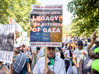 Thousands are marching outside the DNC in Chicago, Illinois, on August 19, 2024, to protest the war on Gaza. At the end of the march, a grou...