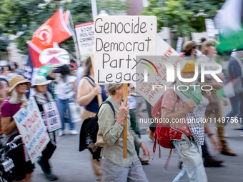 Thousands are marching outside the DNC in Chicago, Illinois, on August 19, 2024, to protest the war on Gaza. At the end of the march, a grou...