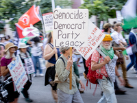 Thousands are marching outside the DNC in Chicago, Illinois, on August 19, 2024, to protest the war on Gaza. At the end of the march, a grou...