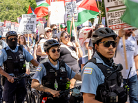 Thousands are marching outside the DNC in Chicago, Illinois, on August 19, 2024, to protest the war on Gaza. At the end of the march, a grou...