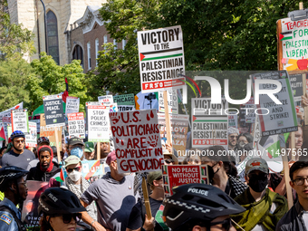 Thousands are marching outside the DNC in Chicago, Illinois, on August 19, 2024, to protest the war on Gaza. At the end of the march, a grou...