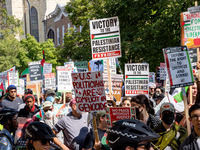 Thousands are marching outside the DNC in Chicago, Illinois, on August 19, 2024, to protest the war on Gaza. At the end of the march, a grou...