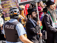 Thousands are marching outside the DNC in Chicago, Illinois, on August 19, 2024, to protest the war on Gaza. At the end of the march, a grou...