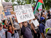 Thousands are marching outside the DNC in Chicago, Illinois, on August 19, 2024, to protest the war on Gaza. At the end of the march, a grou...