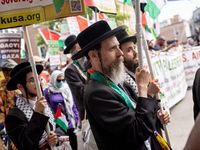 Thousands are marching outside the DNC in Chicago, Illinois, on August 19, 2024, to protest the war on Gaza. At the end of the march, a grou...