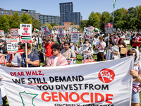 Thousands are marching outside the DNC in Chicago, Illinois, on August 19, 2024, to protest the war on Gaza. At the end of the march, a grou...