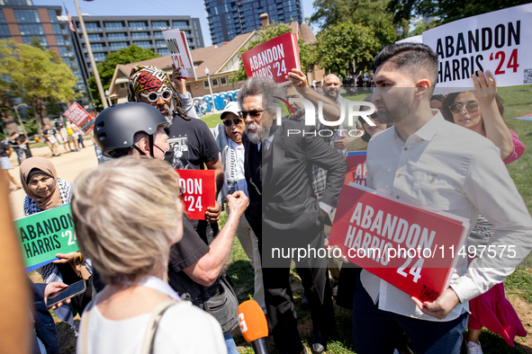 Thousands are marching outside the DNC in Chicago, Illinois, on August 19, 2024, to protest the war on Gaza. At the end of the march, a grou...