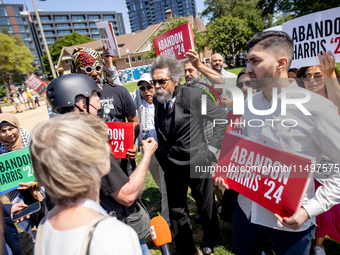 Thousands are marching outside the DNC in Chicago, Illinois, on August 19, 2024, to protest the war on Gaza. At the end of the march, a grou...