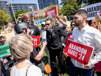 Thousands are marching outside the DNC in Chicago, Illinois, on August 19, 2024, to protest the war on Gaza. At the end of the march, a grou...