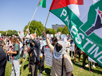 Thousands are marching outside the DNC in Chicago, Illinois, on August 19, 2024, to protest the war on Gaza. At the end of the march, a grou...