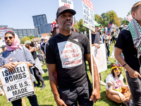 Thousands are marching outside the DNC in Chicago, Illinois, on August 19, 2024, to protest the war on Gaza. At the end of the march, a grou...