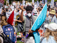 Thousands are marching outside the DNC in Chicago, Illinois, on August 19, 2024, to protest the war on Gaza. At the end of the march, a grou...