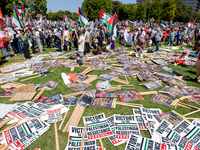 Thousands are marching outside the DNC in Chicago, Illinois, on August 19, 2024, to protest the war on Gaza. At the end of the march, a grou...