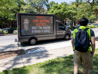 Thousands are marching outside the DNC in Chicago, Illinois, on August 19, 2024, to protest the war on Gaza. At the end of the march, a grou...