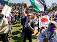 Thousands are marching outside the DNC in Chicago, Illinois, on August 19, 2024, to protest the war on Gaza. At the end of the march, a grou...