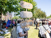 Thousands are marching outside the DNC in Chicago, Illinois, on August 19, 2024, to protest the war on Gaza. At the end of the march, a grou...