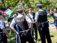 Thousands are marching outside the DNC in Chicago, Illinois, on August 19, 2024, to protest the war on Gaza. At the end of the march, a grou...