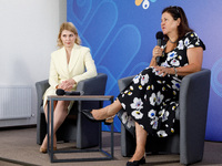 Deputy Prime Minister for European and Euro-Atlantic Integration of Ukraine Olha Stefanishyna (L) and Ambassador of the EU to Ukraine Katari...