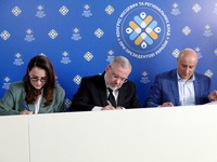 In Kropyvnytskyi, Ukraine, on August 20, 2024, First Deputy Prime Minister of Ukraine - Minister of Economy of Ukraine Yuliia Svyrydenko, Mi...