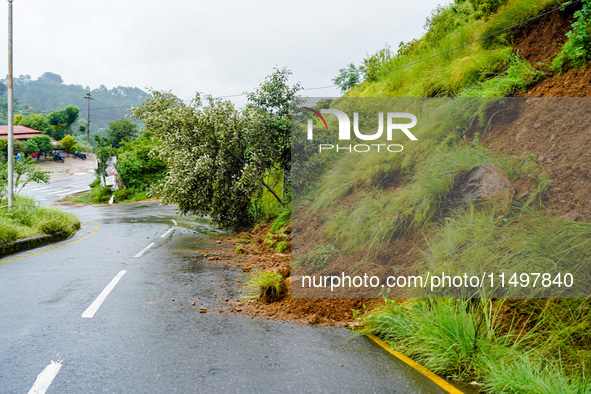 Roadblocks caused by landslides due to heavy rainfall in Kathmandu, Nepal, on August 21, 2024. 