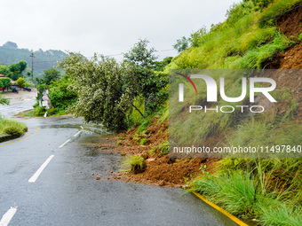 Roadblocks caused by landslides due to heavy rainfall in Kathmandu, Nepal, on August 21, 2024. (