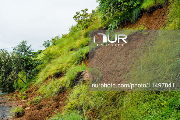 Roadblocks caused by landslides due to heavy rainfall in Kathmandu, Nepal, on August 21, 2024. 