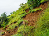 Roadblocks caused by landslides due to heavy rainfall in Kathmandu, Nepal, on August 21, 2024. (