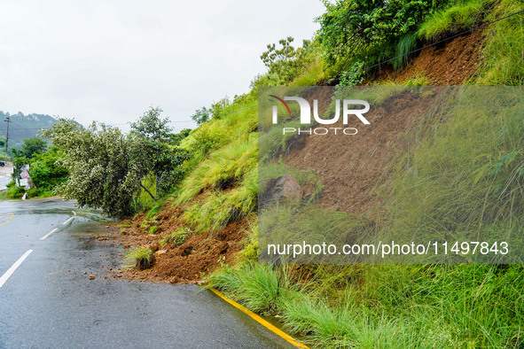 Roadblocks caused by landslides due to heavy rainfall in Kathmandu, Nepal, on August 21, 2024. 