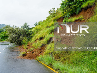 Roadblocks caused by landslides due to heavy rainfall in Kathmandu, Nepal, on August 21, 2024. (