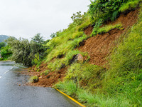 Roadblocks caused by landslides due to heavy rainfall in Kathmandu, Nepal, on August 21, 2024. (