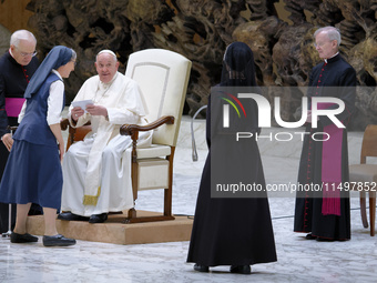 Pope Francis attends the weekly general audience in The Vatican, on June 26, 2024, at Aula Paolo VI. (