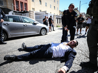 Israeli police officers intervene in Ultra-Orthodox Jews, also known as Haredim, who gather to stage a protest against mandatory military se...