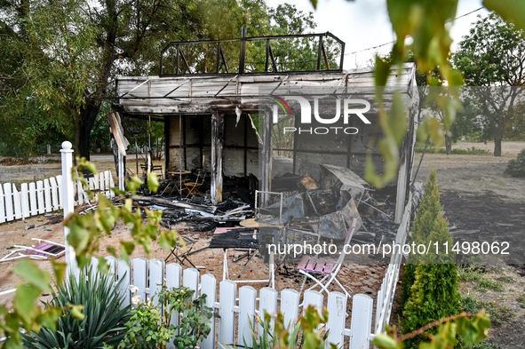 The Levada children's cafe in the central park is damaged by a Russian artillery shell strike in Malokaterynivka village, Zaporizhzhia regio...