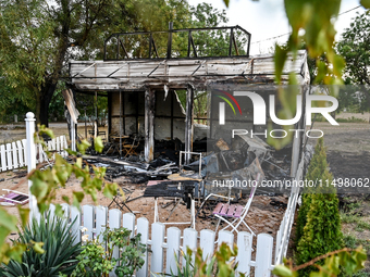 The Levada children's cafe in the central park is damaged by a Russian artillery shell strike in Malokaterynivka village, Zaporizhzhia regio...