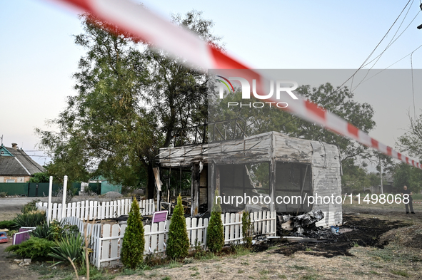 The Levada children's cafe in the central park is damaged by a Russian artillery shell strike in Malokaterynivka village, Zaporizhzhia regio...