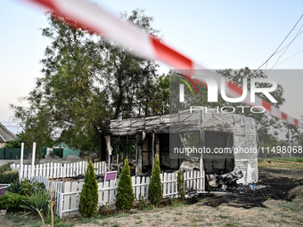 The Levada children's cafe in the central park is damaged by a Russian artillery shell strike in Malokaterynivka village, Zaporizhzhia regio...