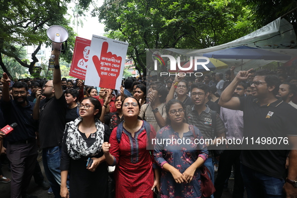 Medical students and doctors attend a protest rally against the rape and murder of a PGT woman doctor at Government-run R G Kar Medical Coll...