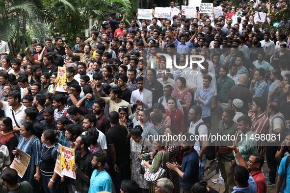 Medical students and doctors attend a protest rally against the rape and murder of a PGT woman doctor at Government-run R G Kar Medical Coll...