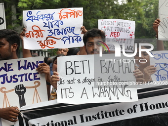 Medical students and doctors attend a protest rally against the rape and murder of a PGT woman doctor at Government-run R G Kar Medical Coll...