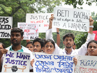 Medical students and doctors attend a protest rally against the rape and murder of a PGT woman doctor at Government-run R G Kar Medical Coll...