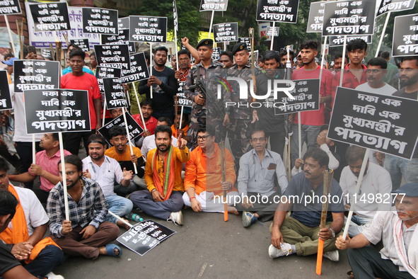 Writers, actors, artists, and film directors participate in a protest rally against the rape and murder of a PGT woman doctor at Government-...