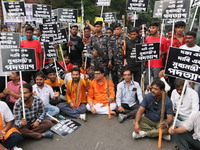 Writers, actors, artists, and film directors participate in a protest rally against the rape and murder of a PGT woman doctor at Government-...