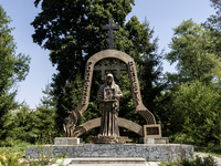 The monument to the victims of communist repressions and the Holodomor in the almost deserted town of Bilopillia in the Sumy region near the...