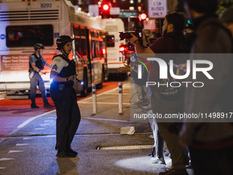 Pro-Palestine protesters hold a ''Make it Great Like '68'' protest in front of the Israeli consulate in Chicago, United States, on August 20...