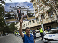 Protesters march and blockade the key intersection Eagle's Bridge in Sofia, Bulgaria, on August 21, 2024, demanding the resignation of caret...