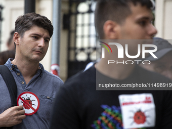 Protesters march and blockade the key intersection Eagle's Bridge in Sofia, Bulgaria, on August 21, 2024, demanding the resignation of caret...