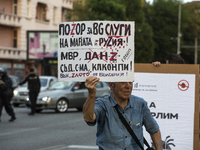 Protesters march and blockade the key intersection Eagle's Bridge in Sofia, Bulgaria, on August 21, 2024, demanding the resignation of caret...