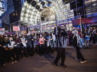 Pro-Palestine protesters hold a ''Make it Great Like '68'' protest in front of the Israeli consulate in Chicago, United States, on August 20...